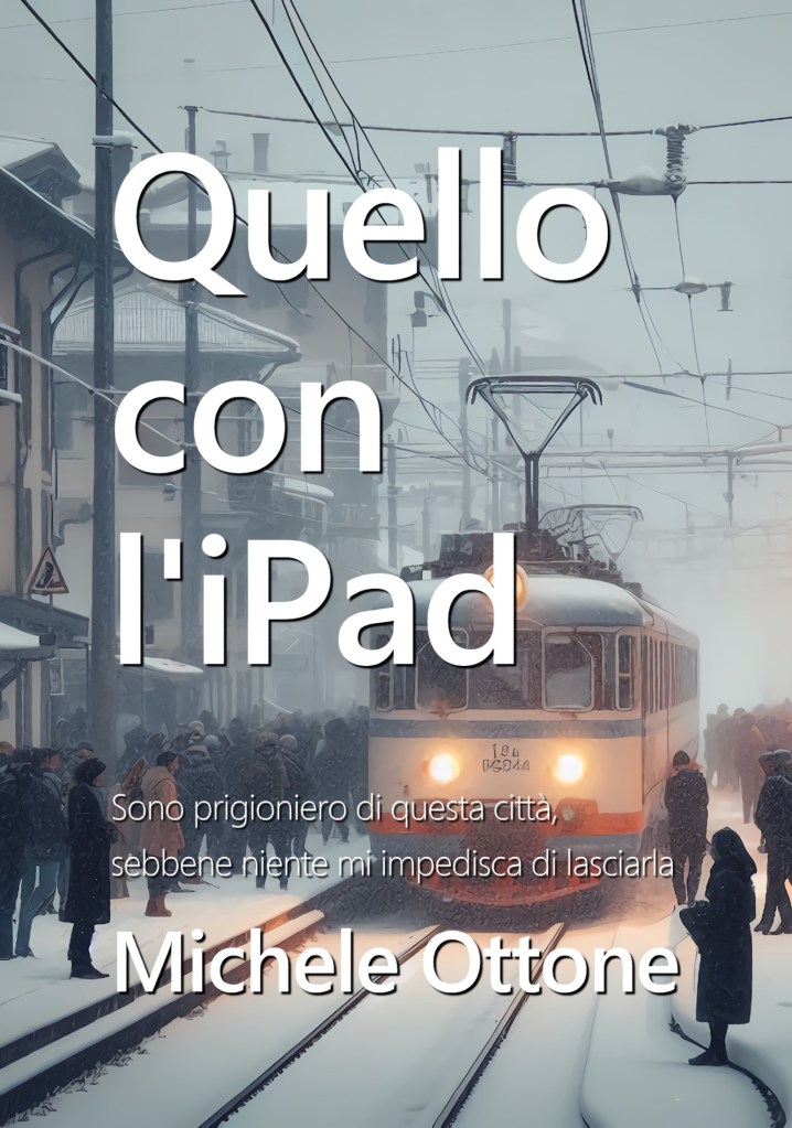 Copertina del volume in brossura Quello con l'iPad, la stessa immagine compare nel frontespizio della versione Kindle ebook.